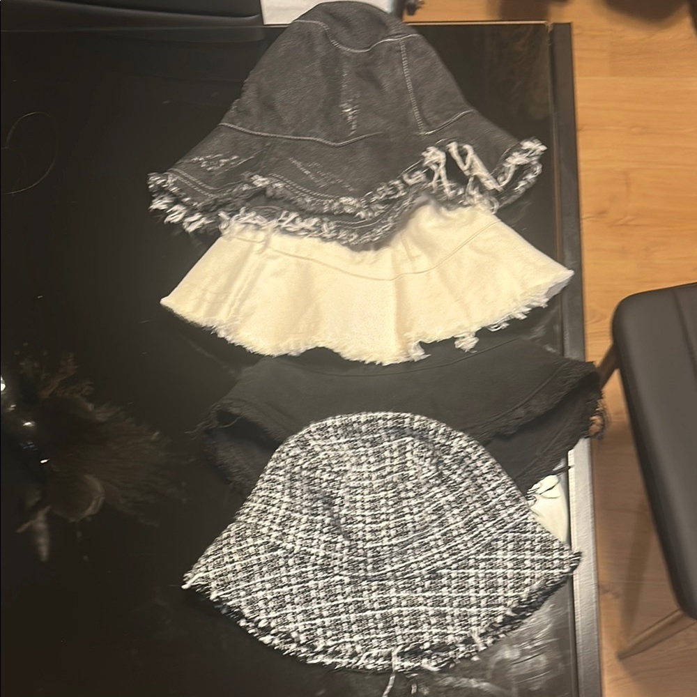 SOLD!!! Stylish Bucket Hat Set in Black, Cream, and Gray and tweed